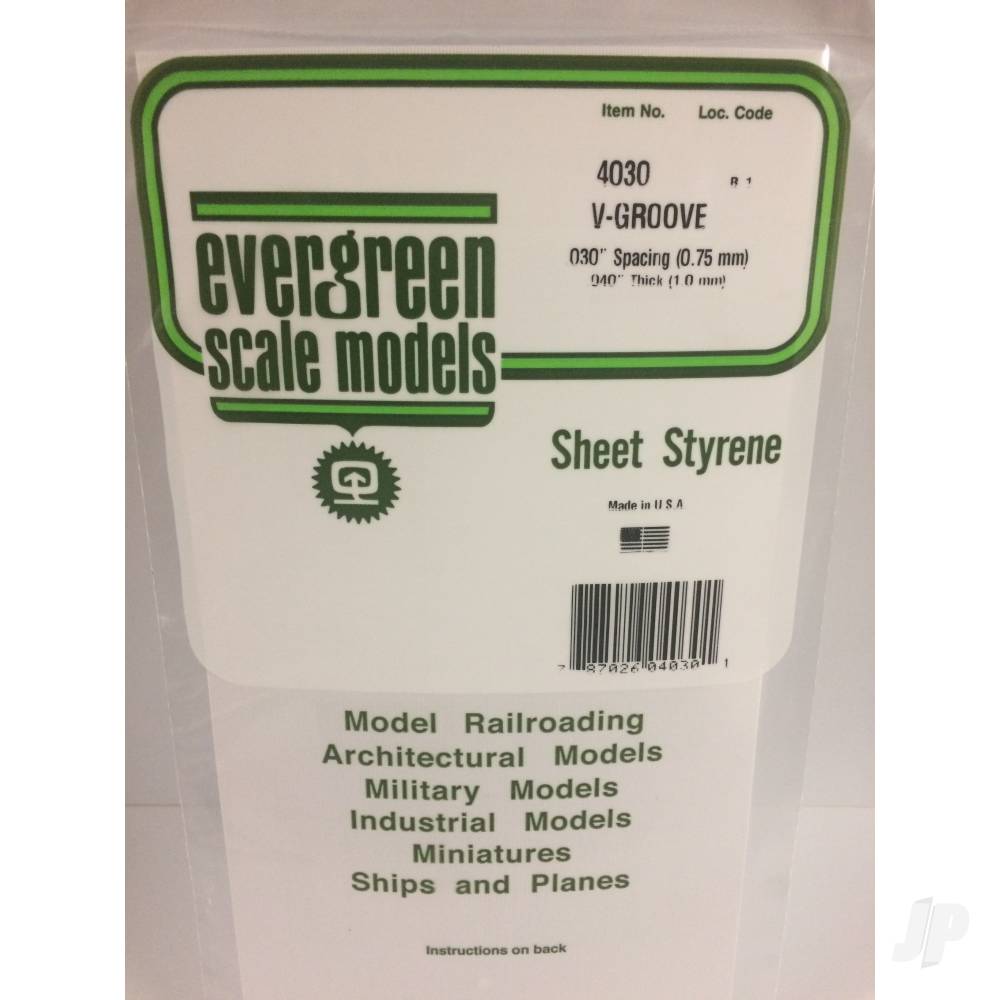 Evergreen 12x24in (30x60cm) V-Groove Siding Sheet .040in (1.0mm) Thick .030in Spacing (1 sheet per pack) 14030
