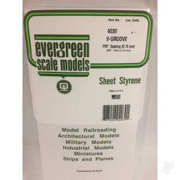 Evergreen 12x24in (30x60cm) V-Groove Siding Sheet .040in (1.0mm) Thick .030in Spacing (1 sheet per pack) 14030
