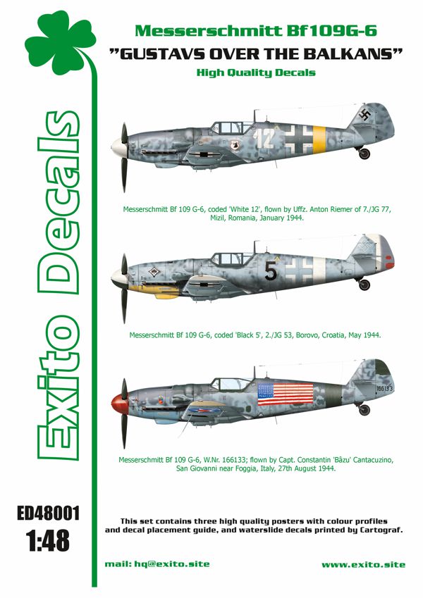 Exito Decals EXED48001 1:48 Messerschmitt Bf-109G-6, 'White 12', flown by Uffz