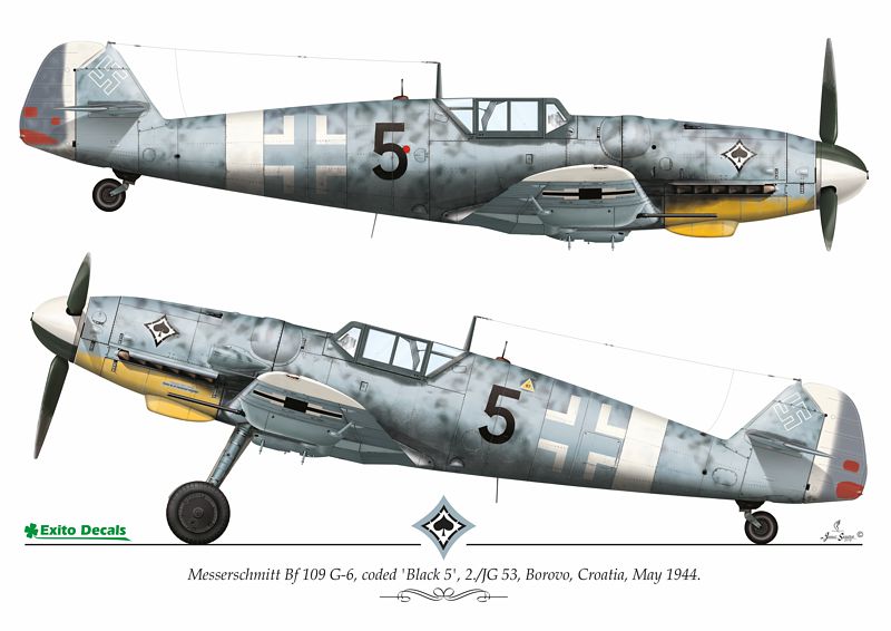 Exito Decals EXED48001 1:48 Messerschmitt Bf-109G-6, 'White 12', flown by Uffz