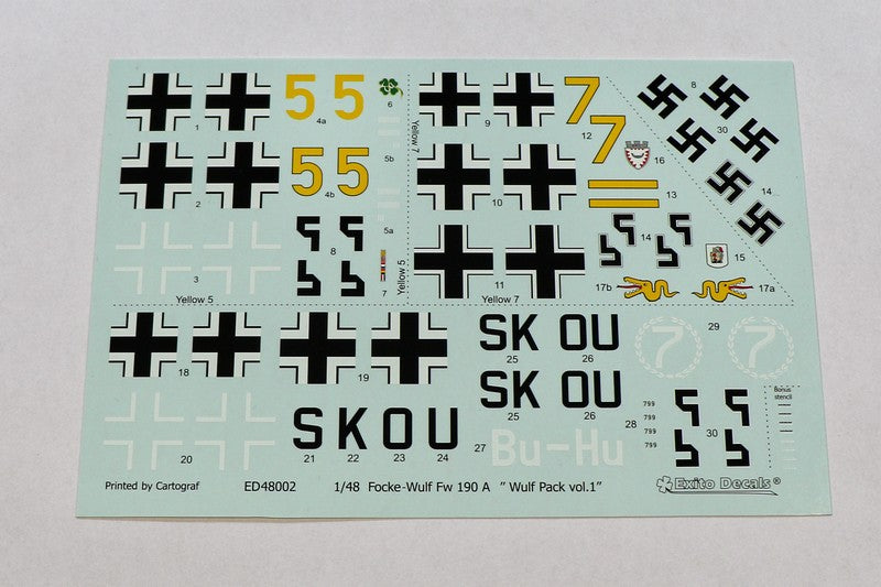 Exito Decals EXED48002 1:48 Focke-Wulf Fw-190A-3, 'Yellow 7', flown by Oblt