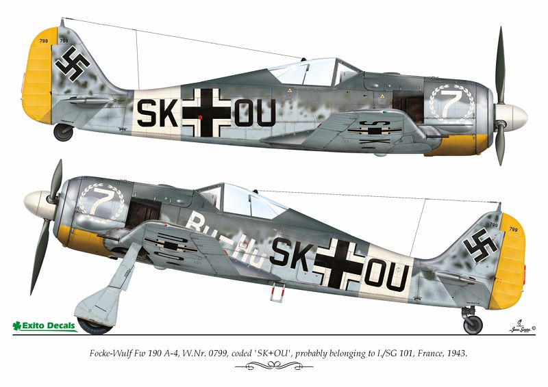 Exito Decals EXED48002 1:48 Focke-Wulf Fw-190A-3, 'Yellow 7', flown by Oblt