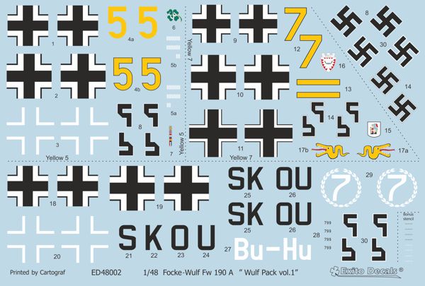 Exito Decals EXED48002 1:48 Focke-Wulf Fw-190A-3, 'Yellow 7', flown by Oblt