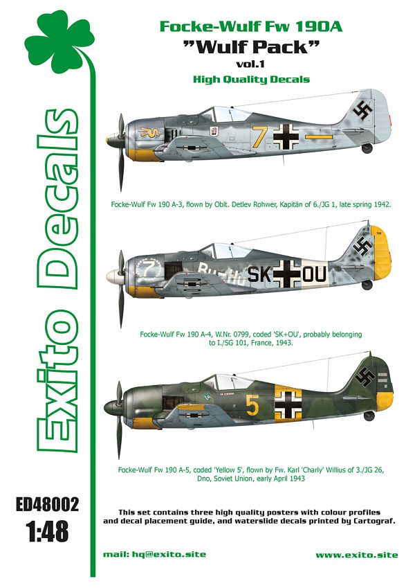 Exito Decals EXED48002 1:48 Focke-Wulf Fw-190A-3, 'Yellow 7', flown by Oblt