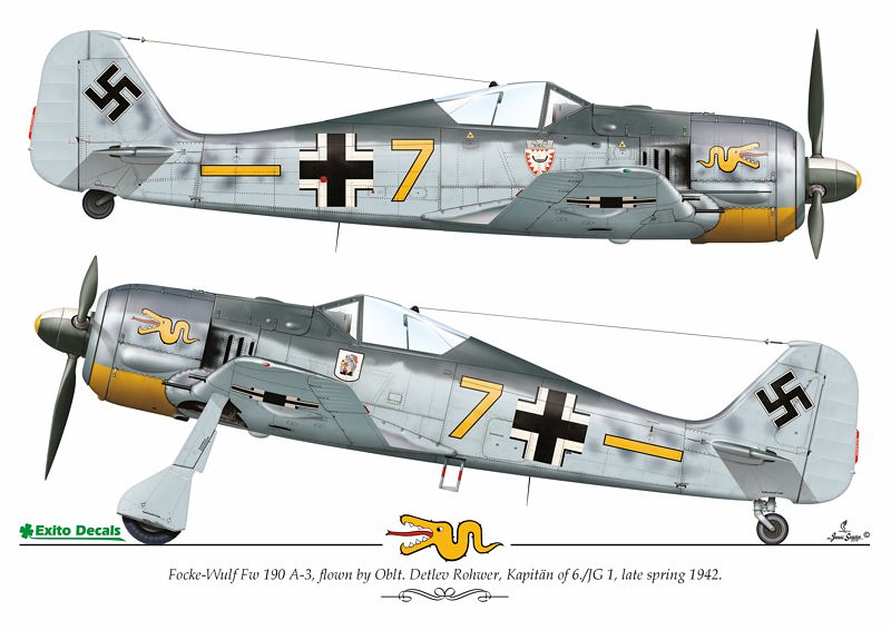 Exito Decals EXED48002 1:48 Focke-Wulf Fw-190A-3, 'Yellow 7', flown by Oblt