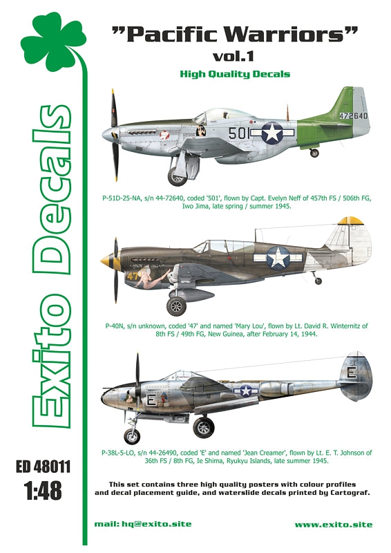 Exito Decals EXED48011 Pacific Warriors Vol.1 US Fighters 1:48