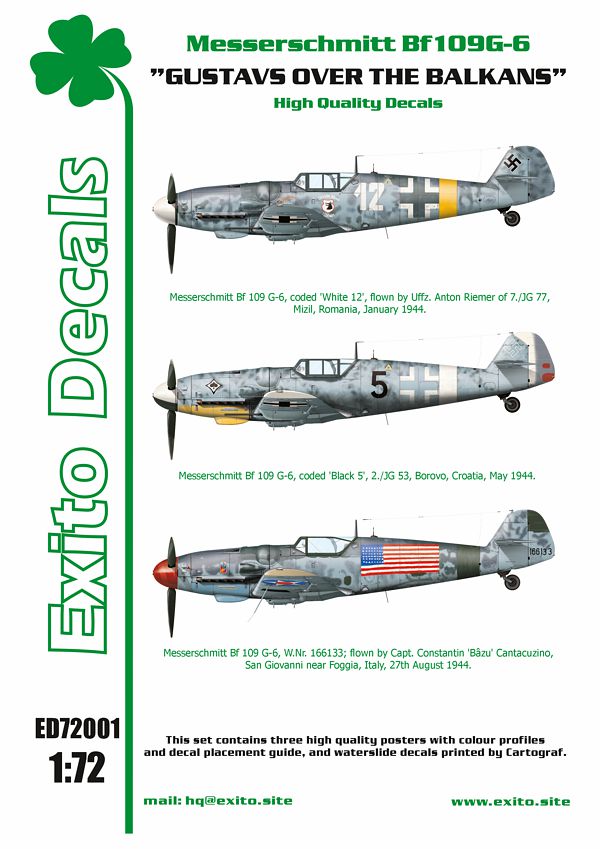 Exito Decals EXED72001 1:72 Messerschmitt Bf-109G-6, 'White 12', flown by Uffz