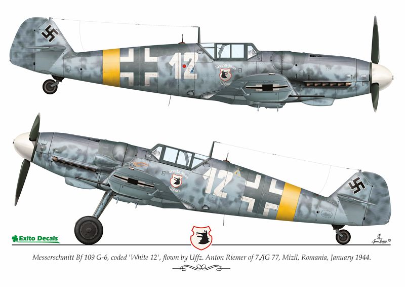 Exito Decals EXED72001 1:72 Messerschmitt Bf-109G-6, 'White 12', flown by Uffz