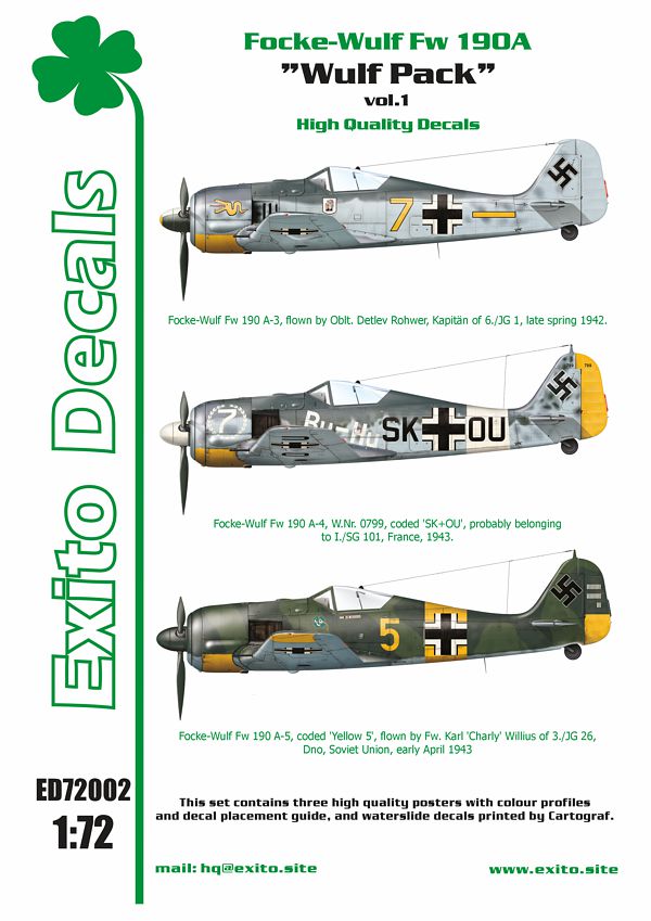 Exito Decals EXED72002 1:72 Focke-Wulf Fw-190A-3, 'Yellow 7', flown by Oblt
