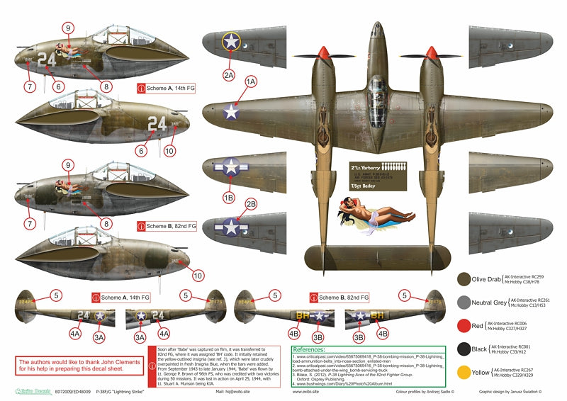 Exito Decals EXED72009 1:72 Lockheed P-38F/G Lightning
