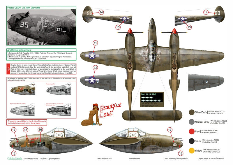 Exito Decals EXED72009 1:72 Lockheed P-38F/G Lightning