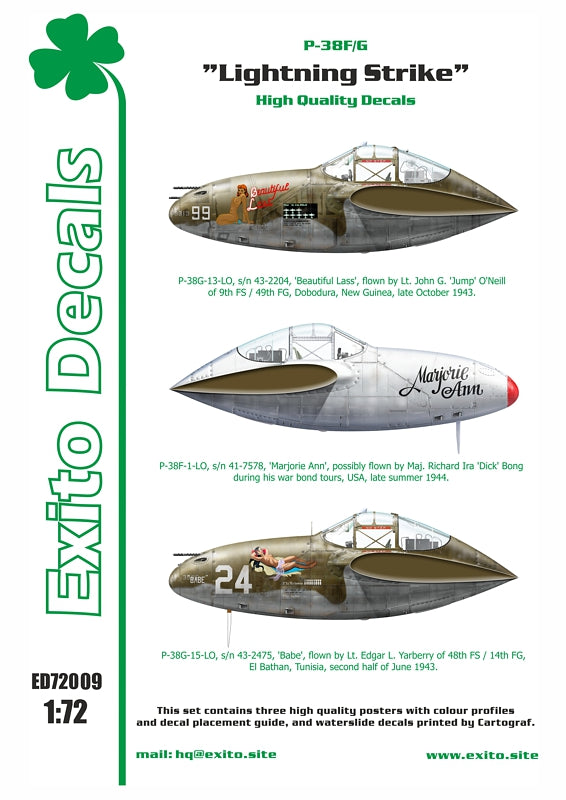 Exito Decals EXED72009 1:72 Lockheed P-38F/G Lightning