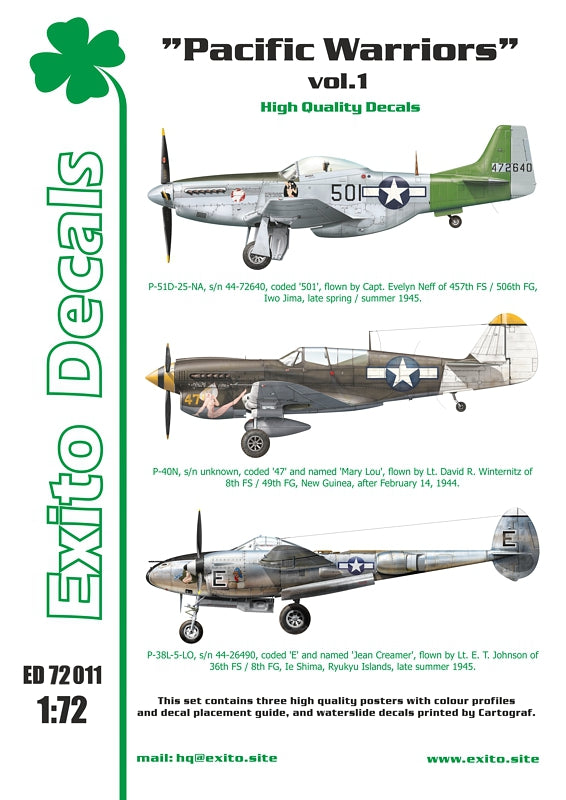 Exito Decals EXED72011 Pacific Warriors Vol.1 US Fighters 1:72