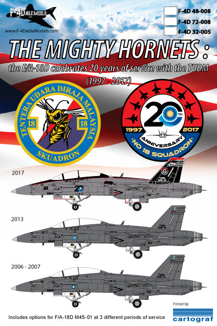 F-4dable F-4D32-005 RMAF F/A-18D Hornet 20 Years Decals 1:32