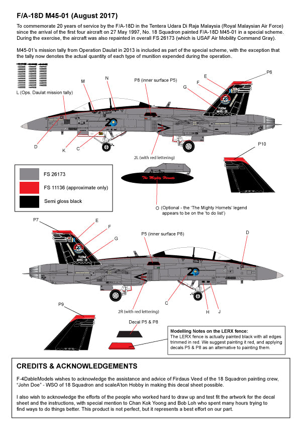 F-4dable F-4D48-008 RMAF F/A-18D Hornet 20 Years Decals 1:48