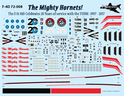 F-4dable F-4D72-008 RMAF F/A-18D Hornet 20 Years Decals 1:72