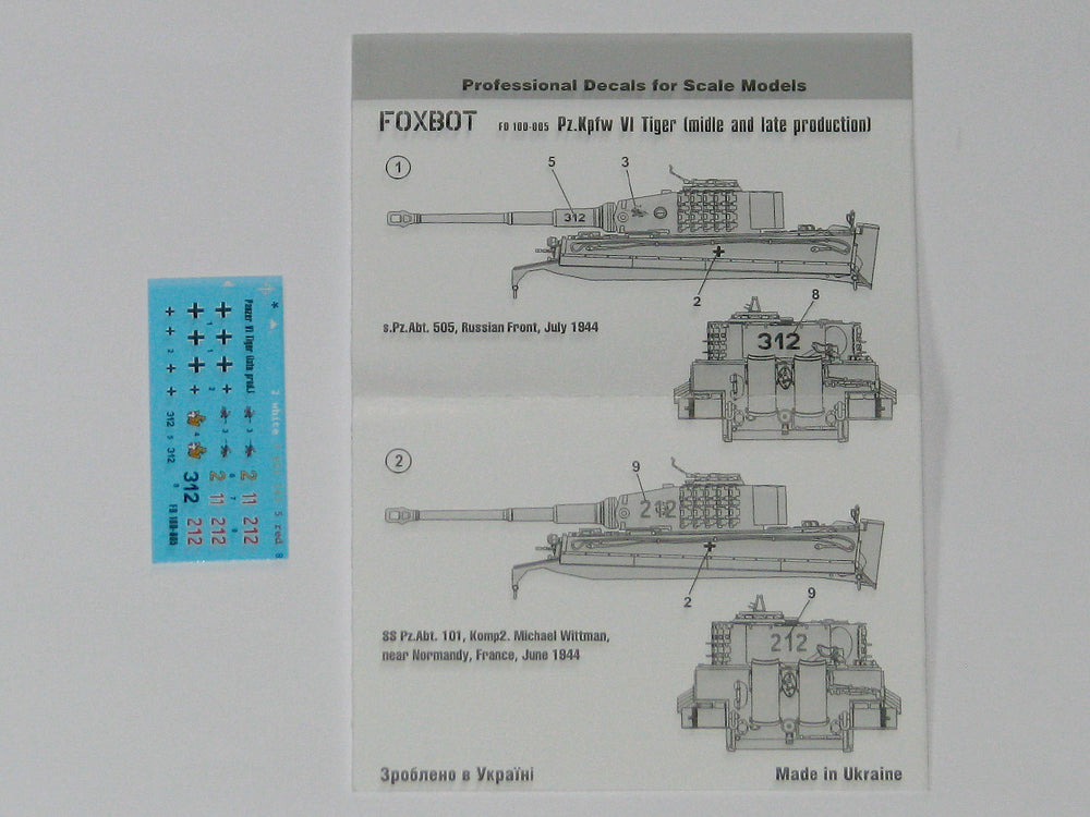 Foxbot Decals FB100-005 1:100 Pz.Kpfw.VI Tiger