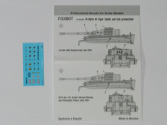 Foxbot Decals FB100-005 1:100 Pz.Kpfw.VI Tiger