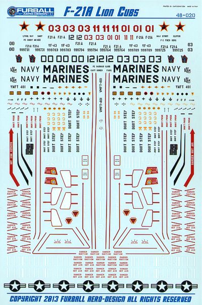 Furball FBD48020 IAI F-21A Lion Cubs USN/USMC Decals 1:48