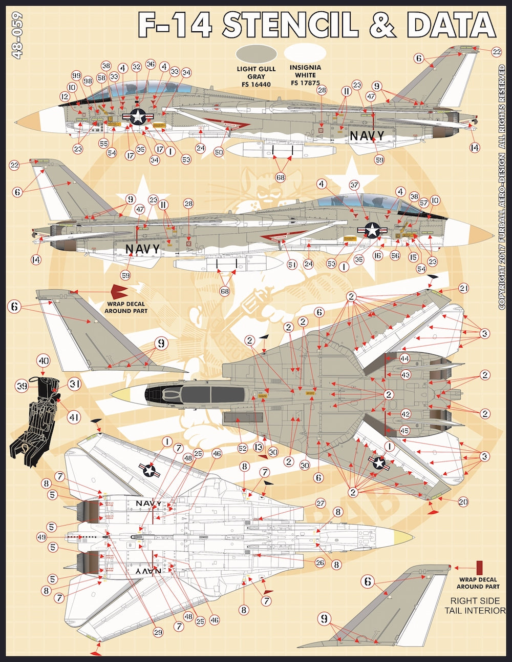 Furball Aero-Design FBD48059 1:48 Grumman F-14A Tomcat Stencil and Data' set
