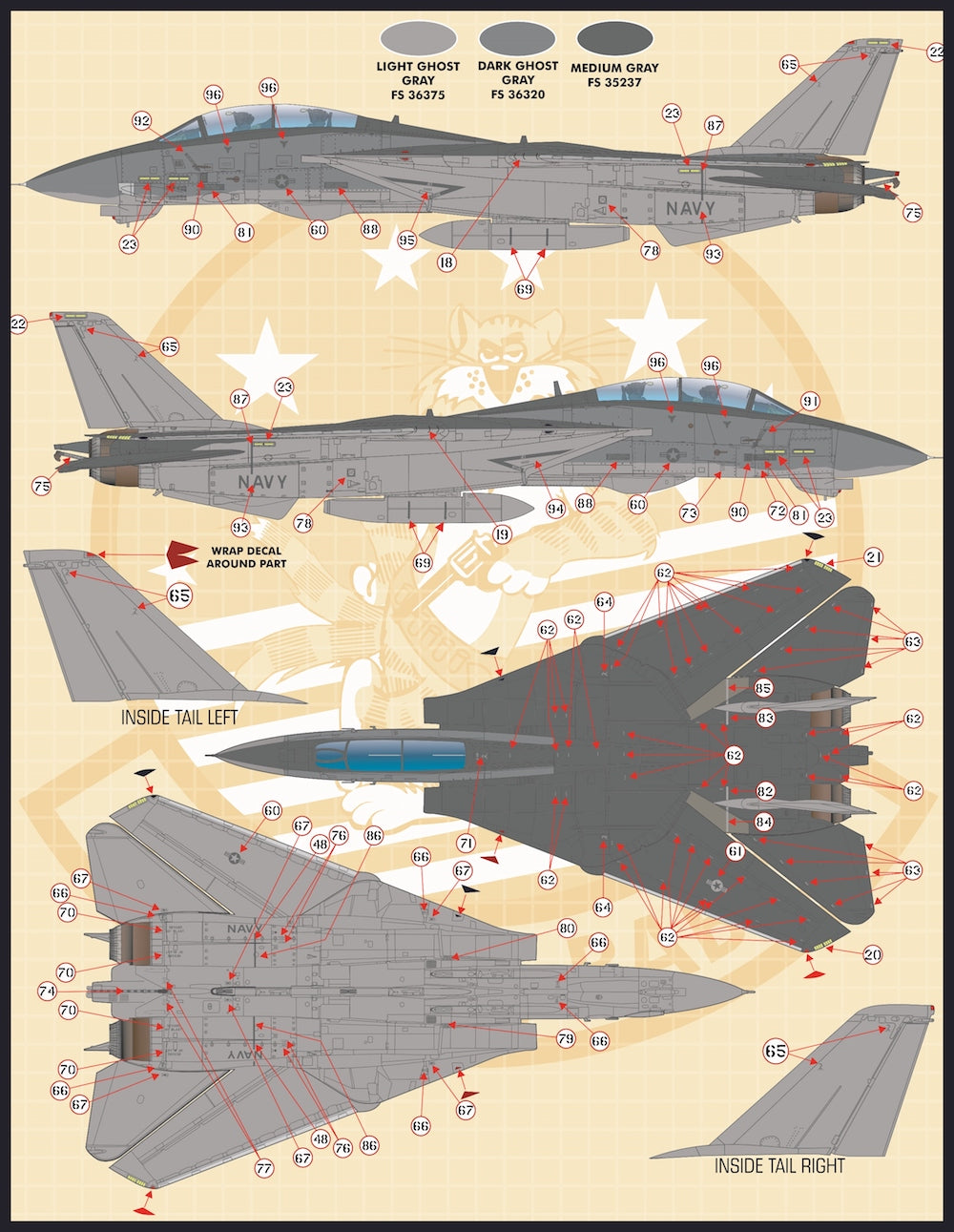 Furball Aero-Design FBD48059 1:48 Grumman F-14A Tomcat Stencil and Data' set