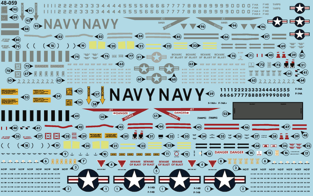 Furball Aero-Design FBD48059 1:48 Grumman F-14A Tomcat Stencil and Data' set