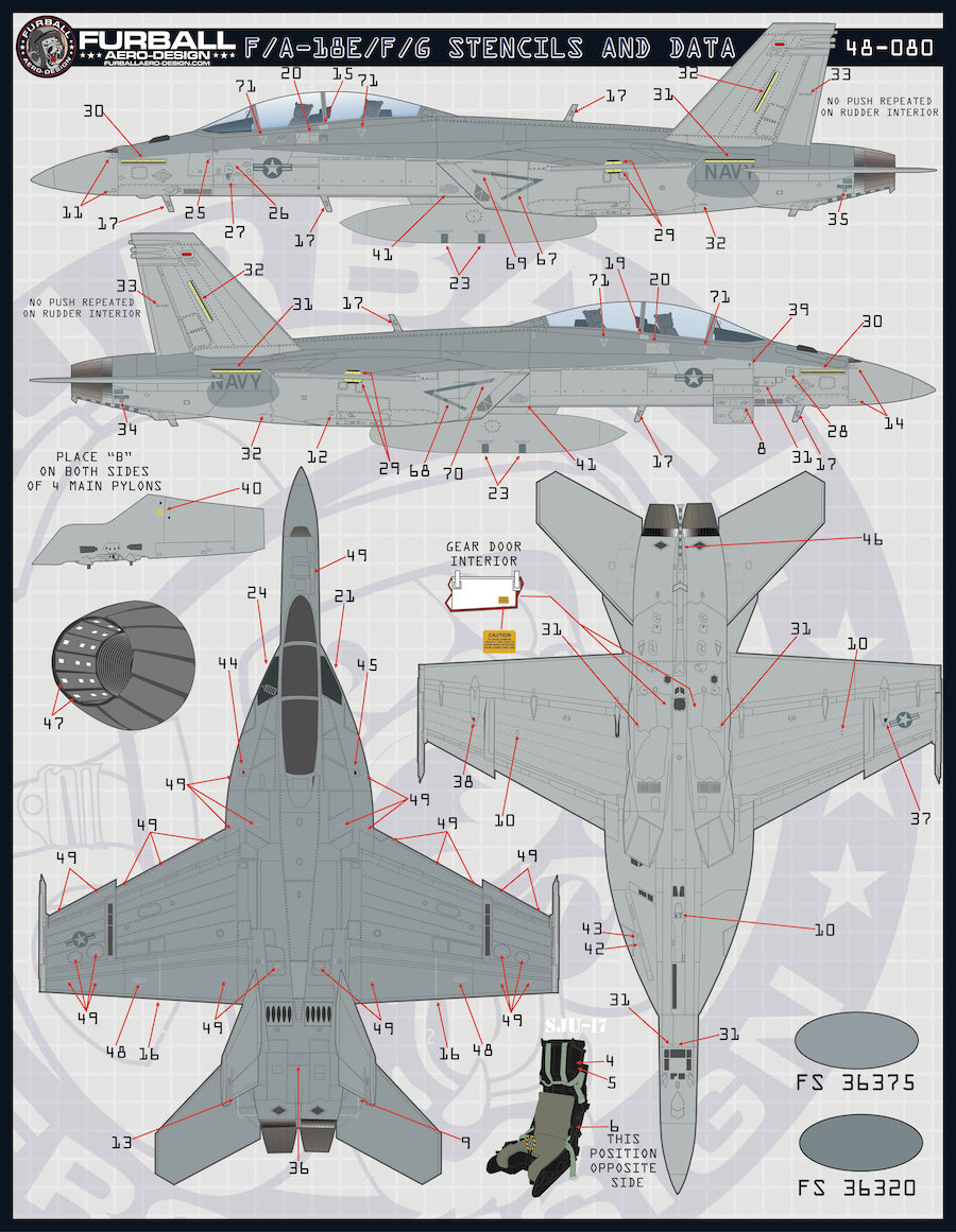 Furball FBD48080 Boeing F/A-18E/F/G Super Hornet Stencils 1:48