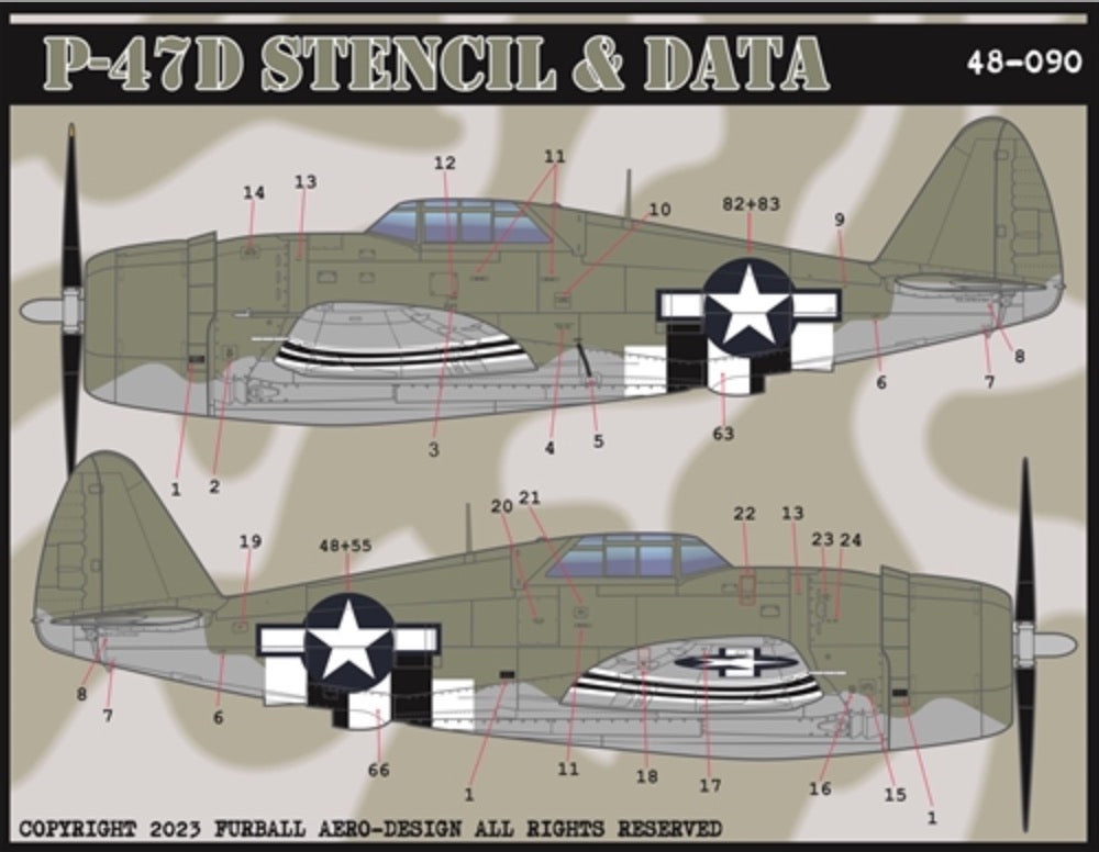 Furball Aero-Design FBD48090 1:48 Republic P-47D Thunderbolt Stencils and Data