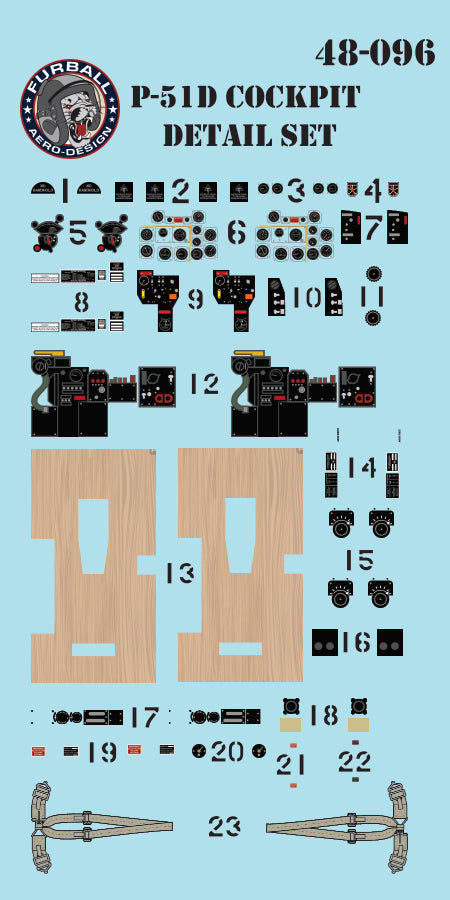 Furball FBD48096 P-51D Mustang Cockpit Detail Decals (Tamiya) 1:48