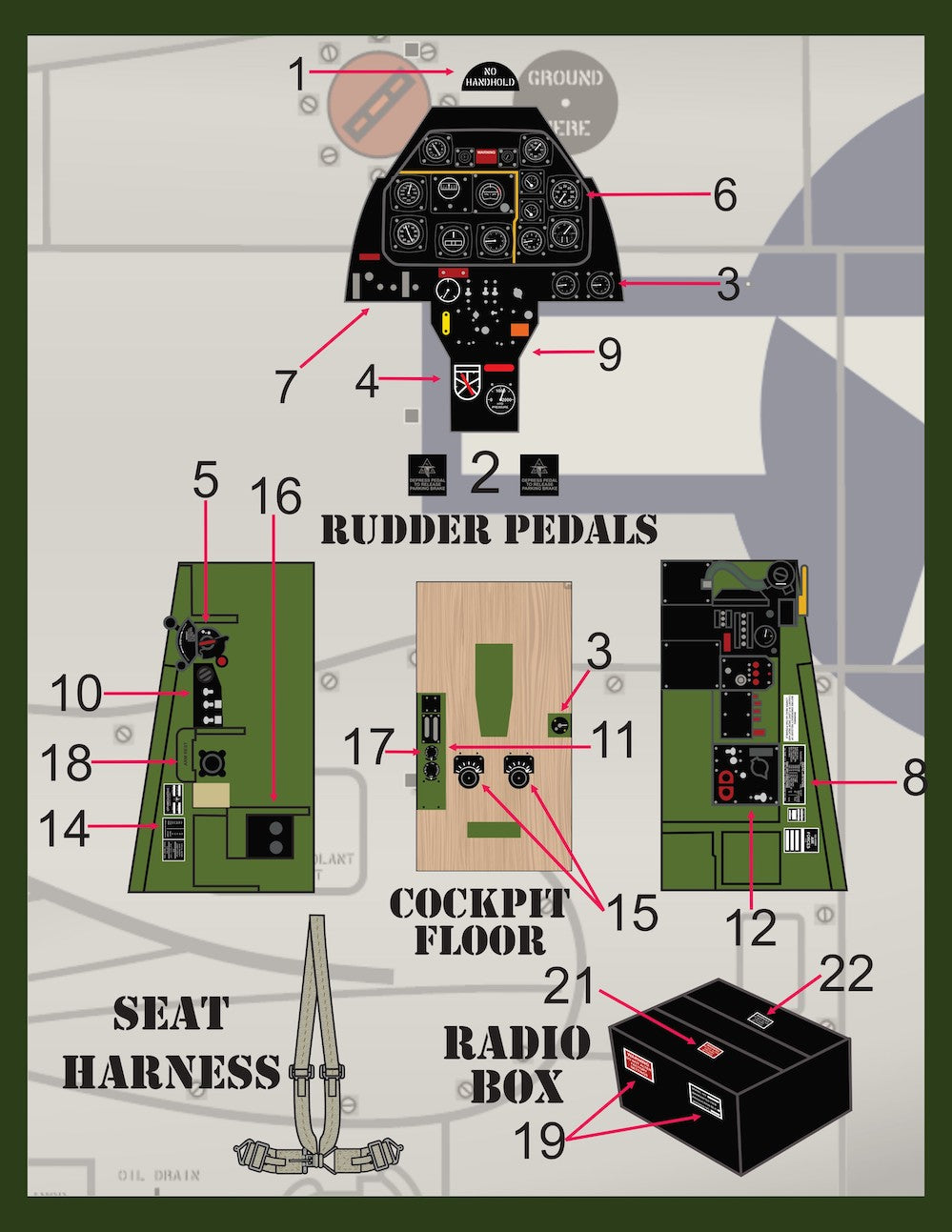 Furball FBD48096 P-51D Mustang Cockpit Detail Decals (Tamiya) 1:48