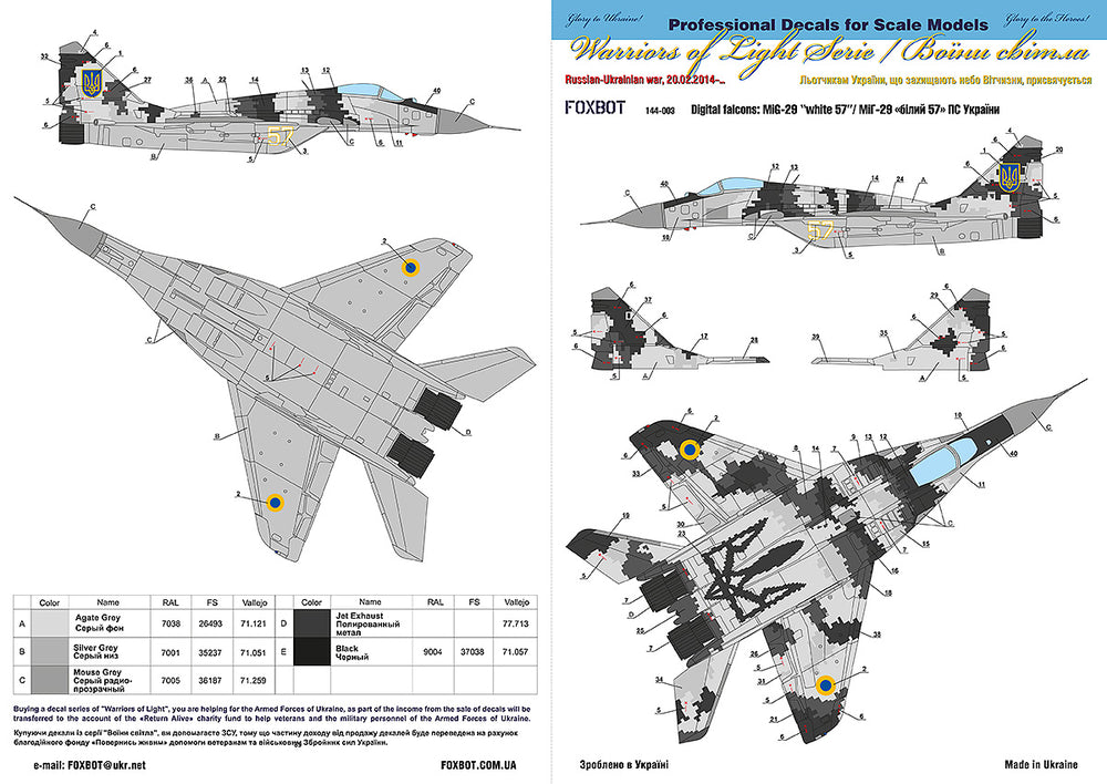 Foxbot Decals FBOT144003 1:144 Digital Falcons: Mikoyan MiG-29