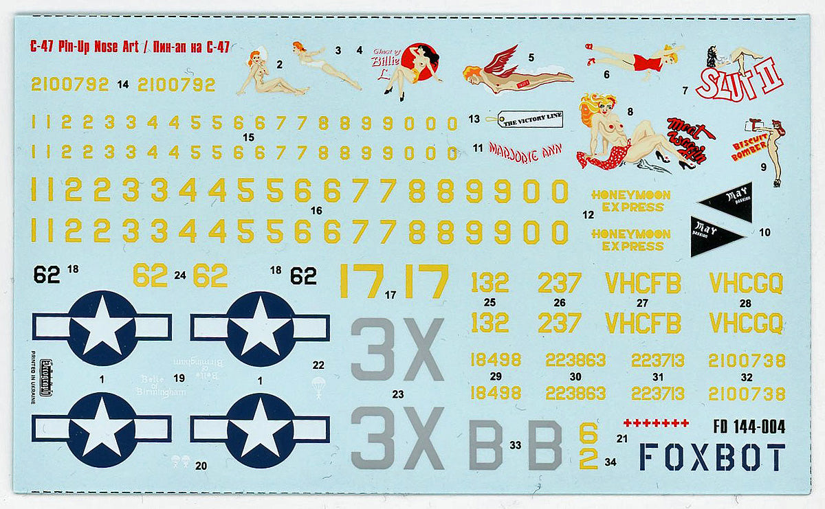 Foxbot FBOT144004 Douglas C-47 Skytrain Pin-Up & Stencils 1:144