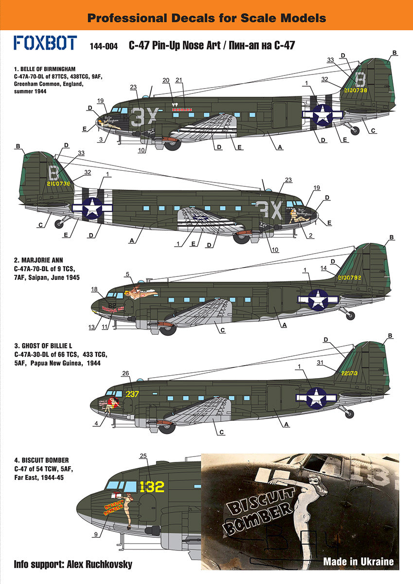 Foxbot FBOT144004 Douglas C-47 Skytrain Pin-Up & Stencils 1:144