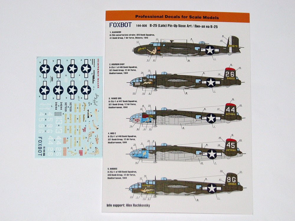 Foxbot Decals FBOT144006 1:144 North-American B-25G/B-25J/B-25H Mitchell