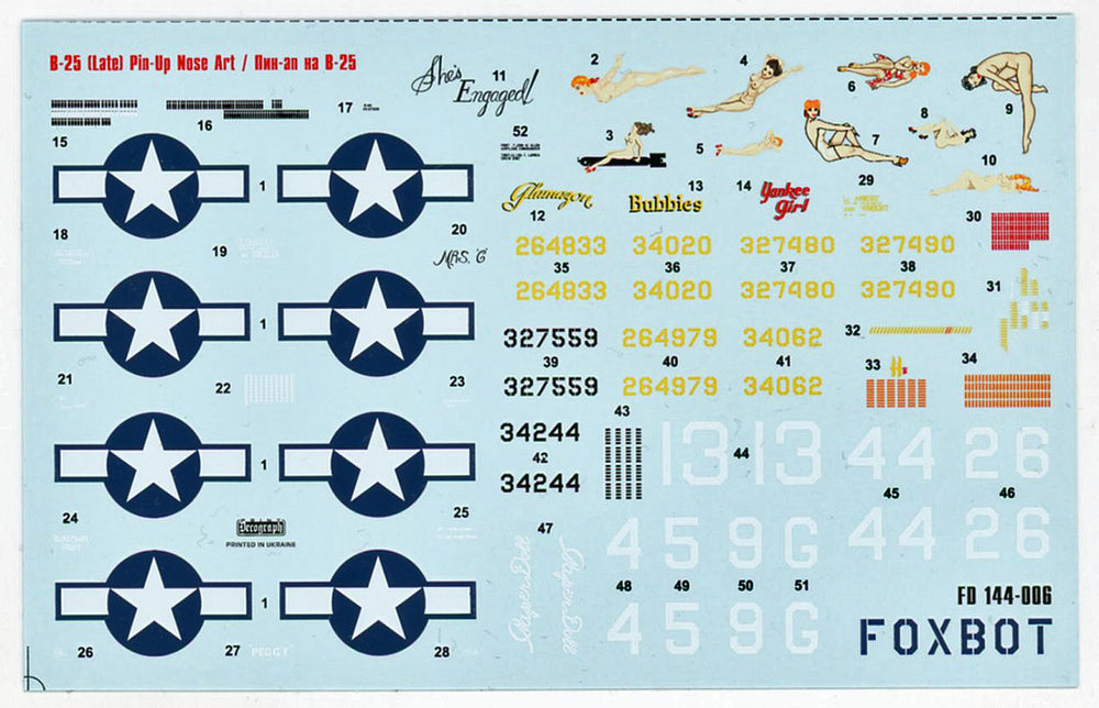 Foxbot Decals FBOT144006 1:144 North-American B-25G/B-25J/B-25H Mitchell