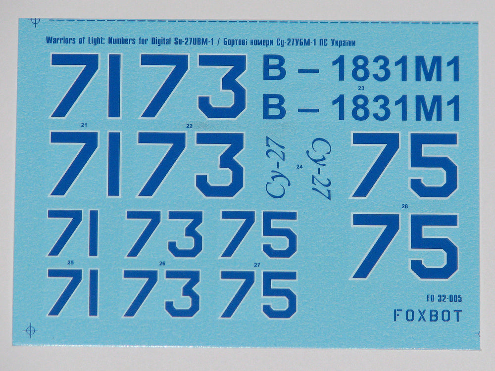 Foxbot Decals FBOT32005 1:32 Digital Sukhoi Su-27UBM Numbers f