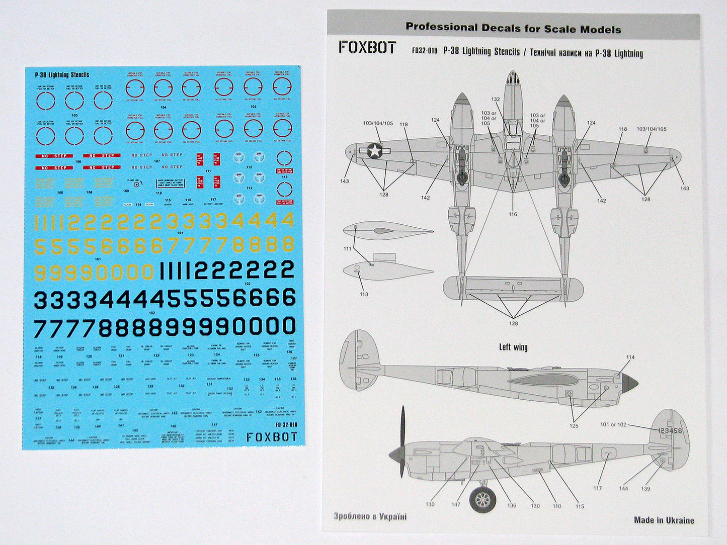 Foxbot Decals FBOT32010 1:32 Stencils for Lockheed P-38 Lightning