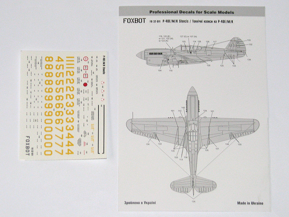 Foxbot Decals FBOT32011 1:32 Stencils for Curtiss P-40E/P-40M/P-40K