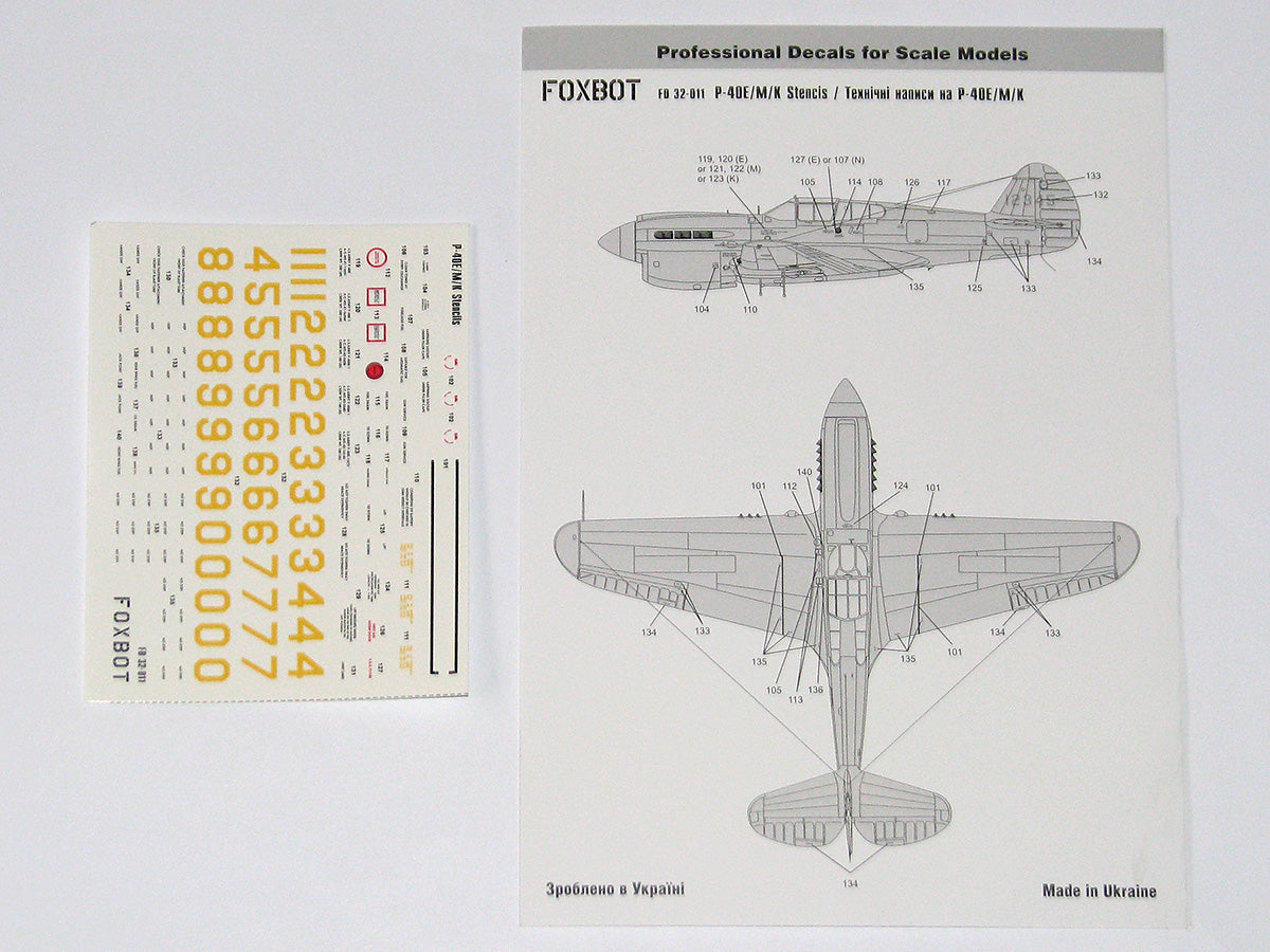 Foxbot Decals FBOT32011 1:32 Stencils for Curtiss P-40E/P-40M/P-40K