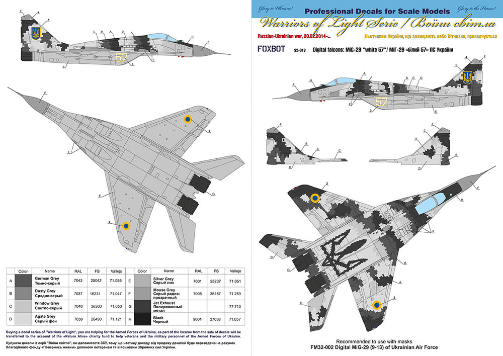 Foxbot Decals FBOT32013 1:32 Digital falcons: Mikoyan MiG-29