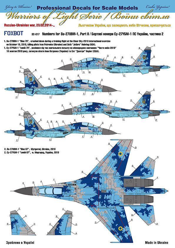 Foxbot FBOT32017 Ukrainian Su-27UBM Digital Camo Numbers 1:32