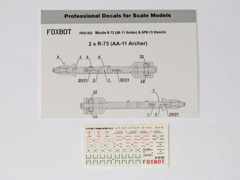 Foxbot Decals FBOT32022 1:32 Stencils for Missile R-73