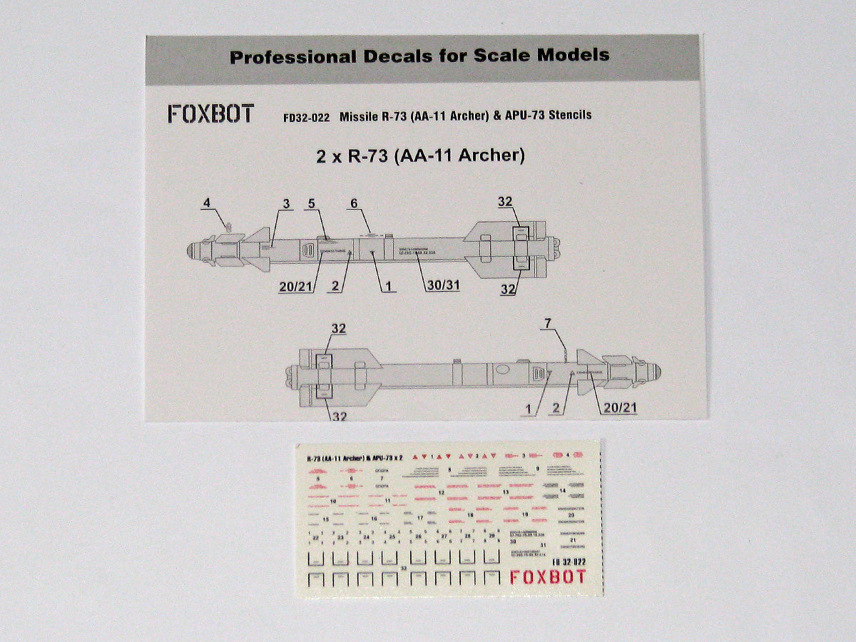 Foxbot Decals FBOT32022 1:32 Stencils for Missile R-73