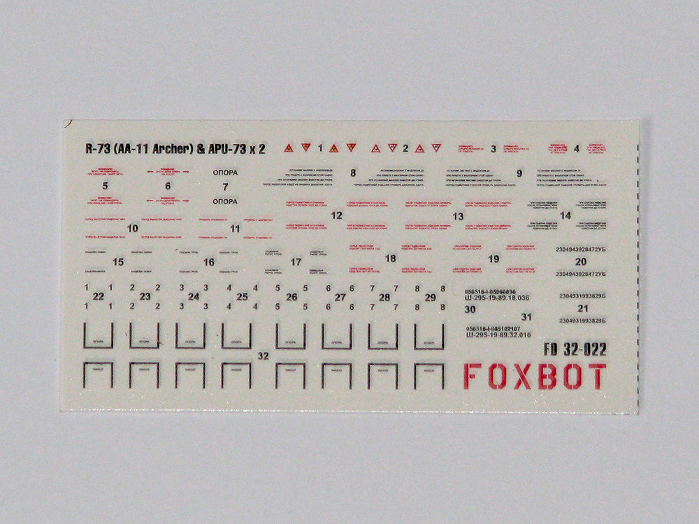 Foxbot Decals FBOT32022 1:32 Stencils for Missile R-73