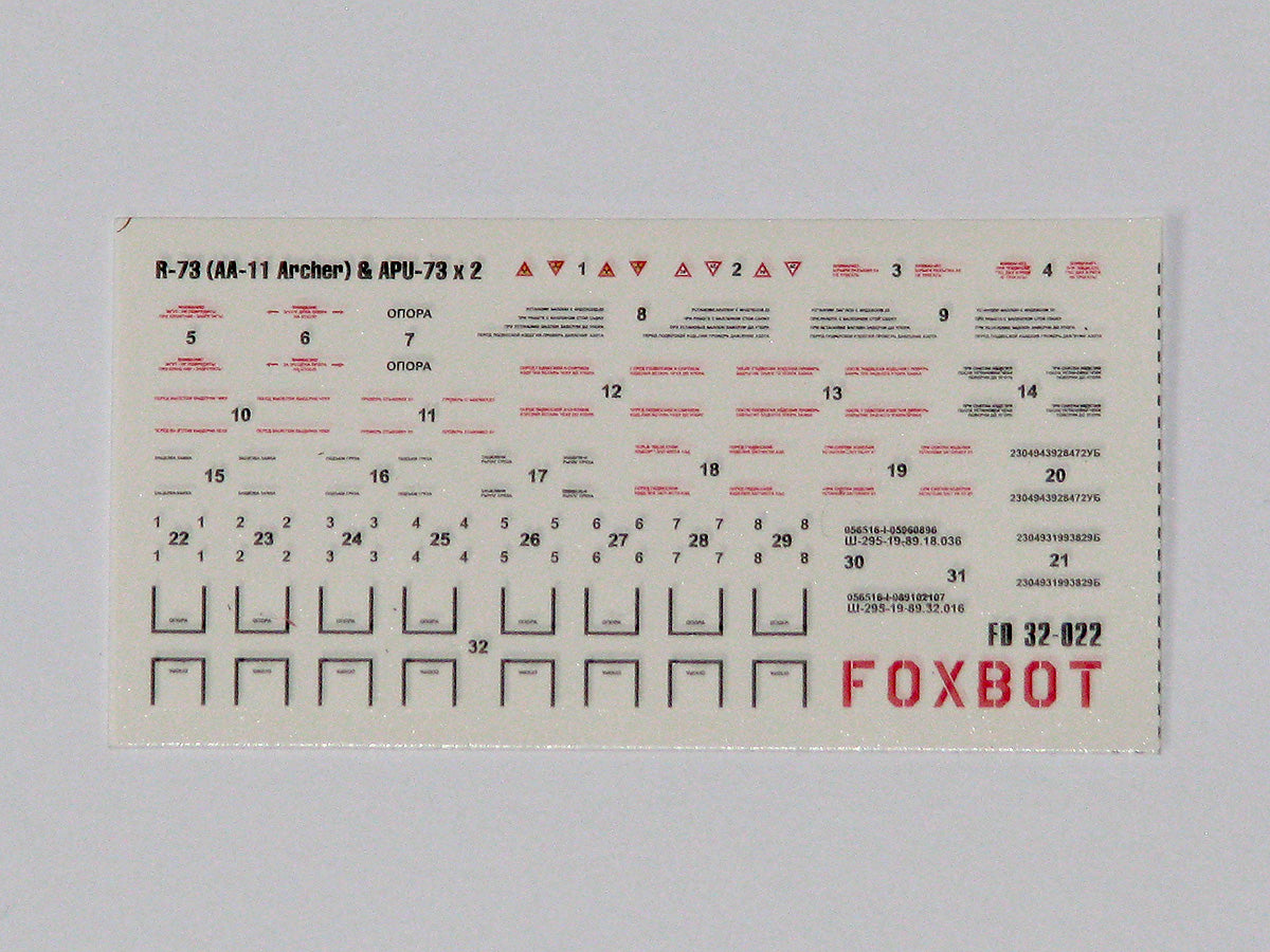 Foxbot Decals FBOT32022 1:32 Stencils for Missile R-73
