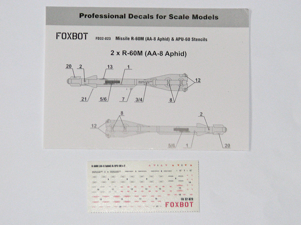 Foxbot Decals FBOT32023 1:32 Stencils for Missile R-60M