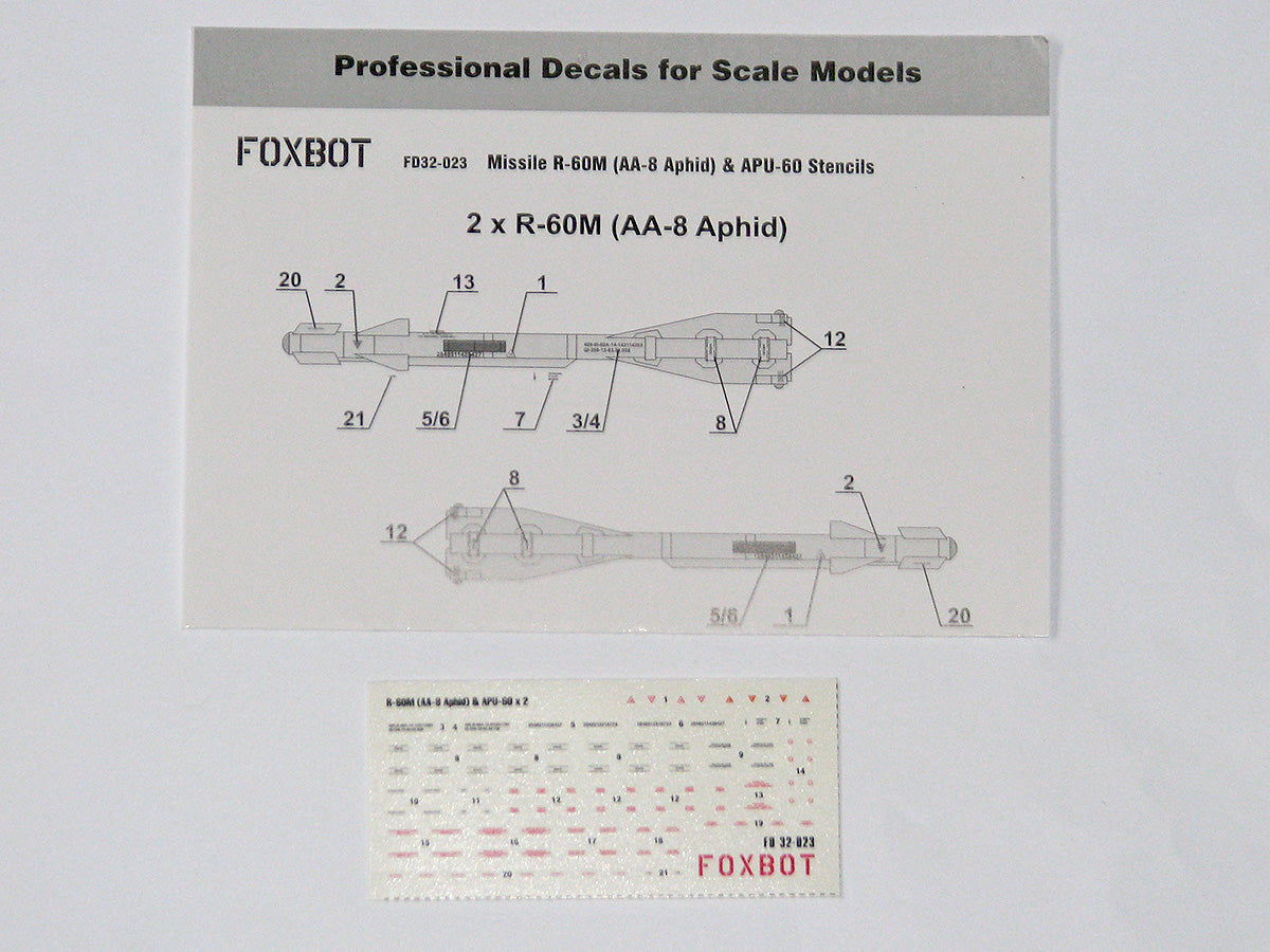 Foxbot Decals FBOT32023 1:32 Stencils for Missile R-60M
