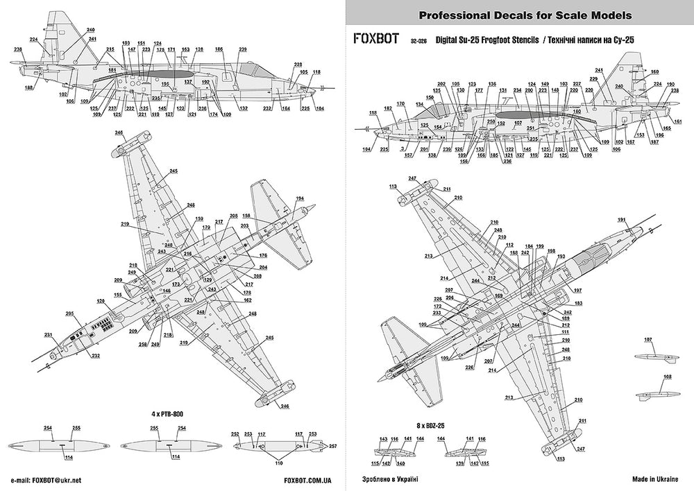 Foxbot Decals FBOT32026 1:32 Stencils for Sukhoi Su-25 Trumpeter kit