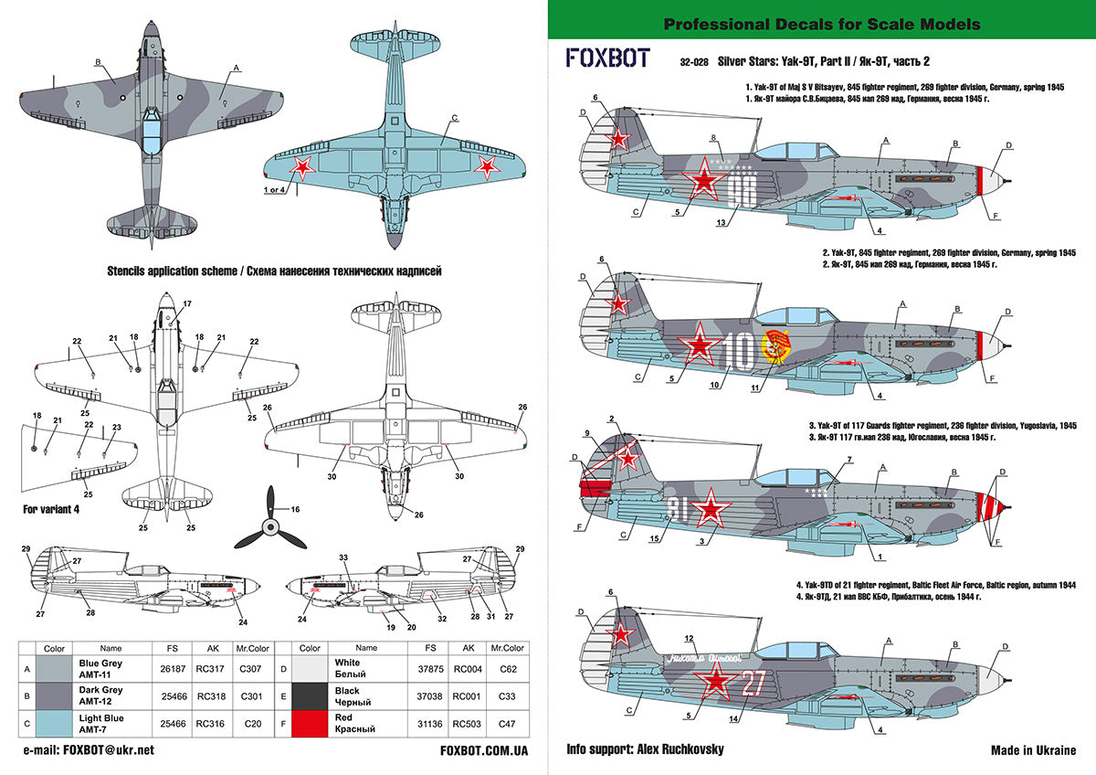 Foxbot Decals FBOT32028 1:32 Silver Stars Yakovlev Yak-9T Part 2 ICM Silver Wing