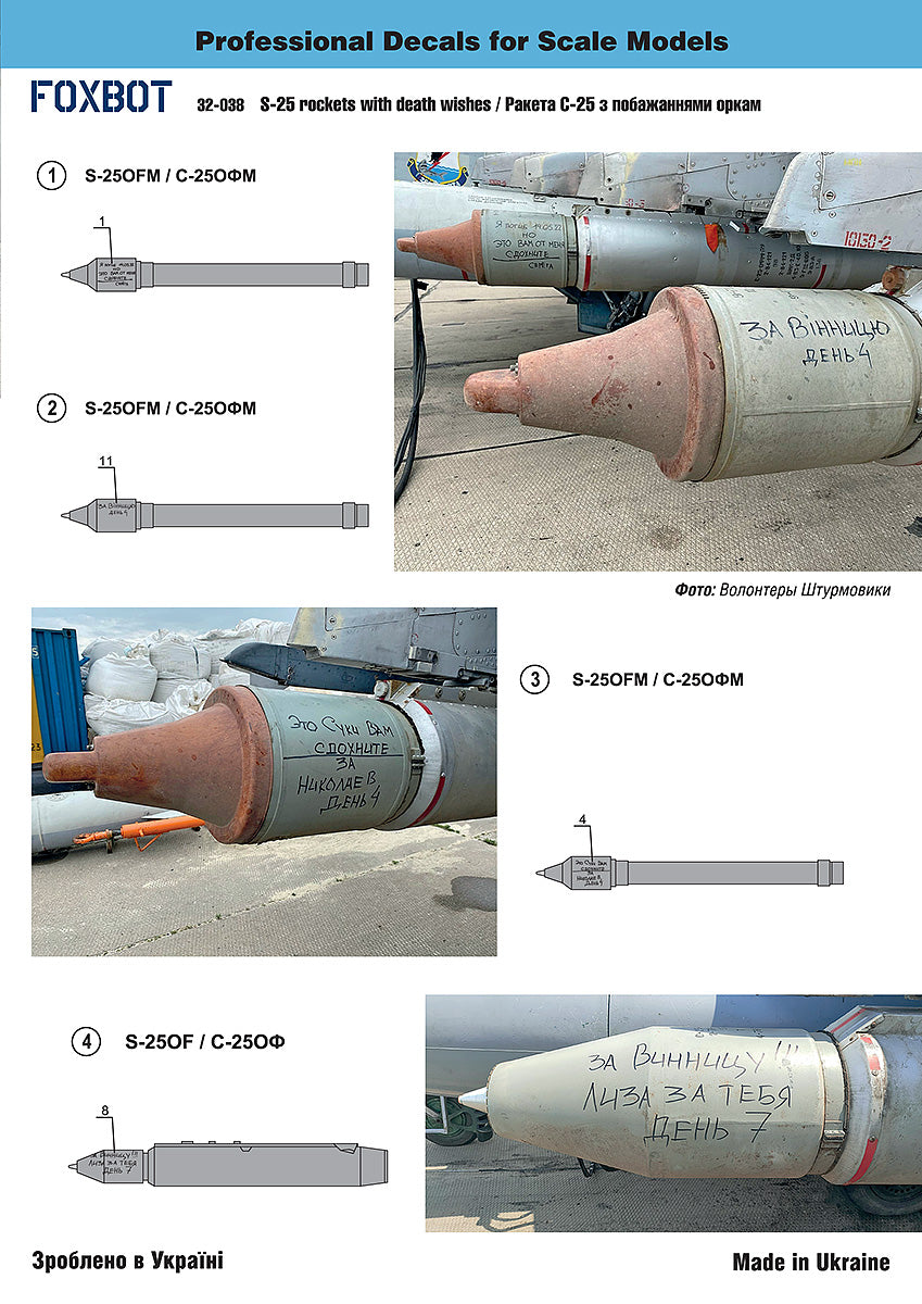 Foxbot FBOT32038 S-25 Rocket Death Wish Stencils Ukraine 1:32